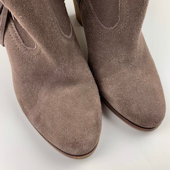 Steve Madden Ohio Western Ankle Boots Fringe Taupe Suede Heeled Women's 8.5 - Picture 4 of 14